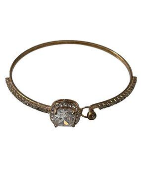 Vintage Rose Gold Tone Crystal Bangle Bracelet Cushion Cut Halo Rhinestone